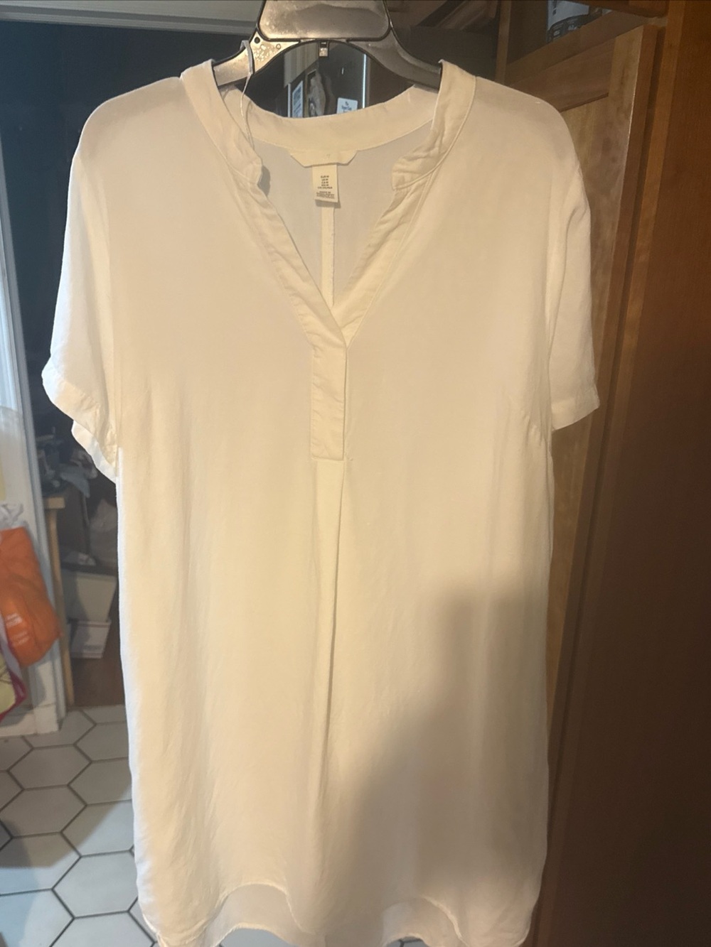 H&M Linen Blend Popover Tunic Top Dress White Beach Cover Up Split Neck Medium